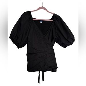 Old Navy Black Puff Sleeve Wrap Blouse